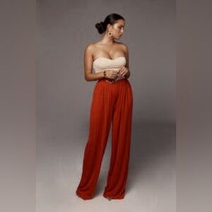 JLUXLABEL Pumpkin Half Dollar Pleated Wide Leg Pant